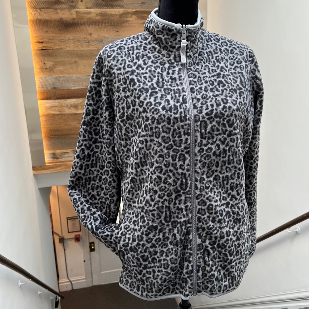 🌸 Style & Co Womens Ladies Black Gray Animal Print Reversible Fleece Jacket